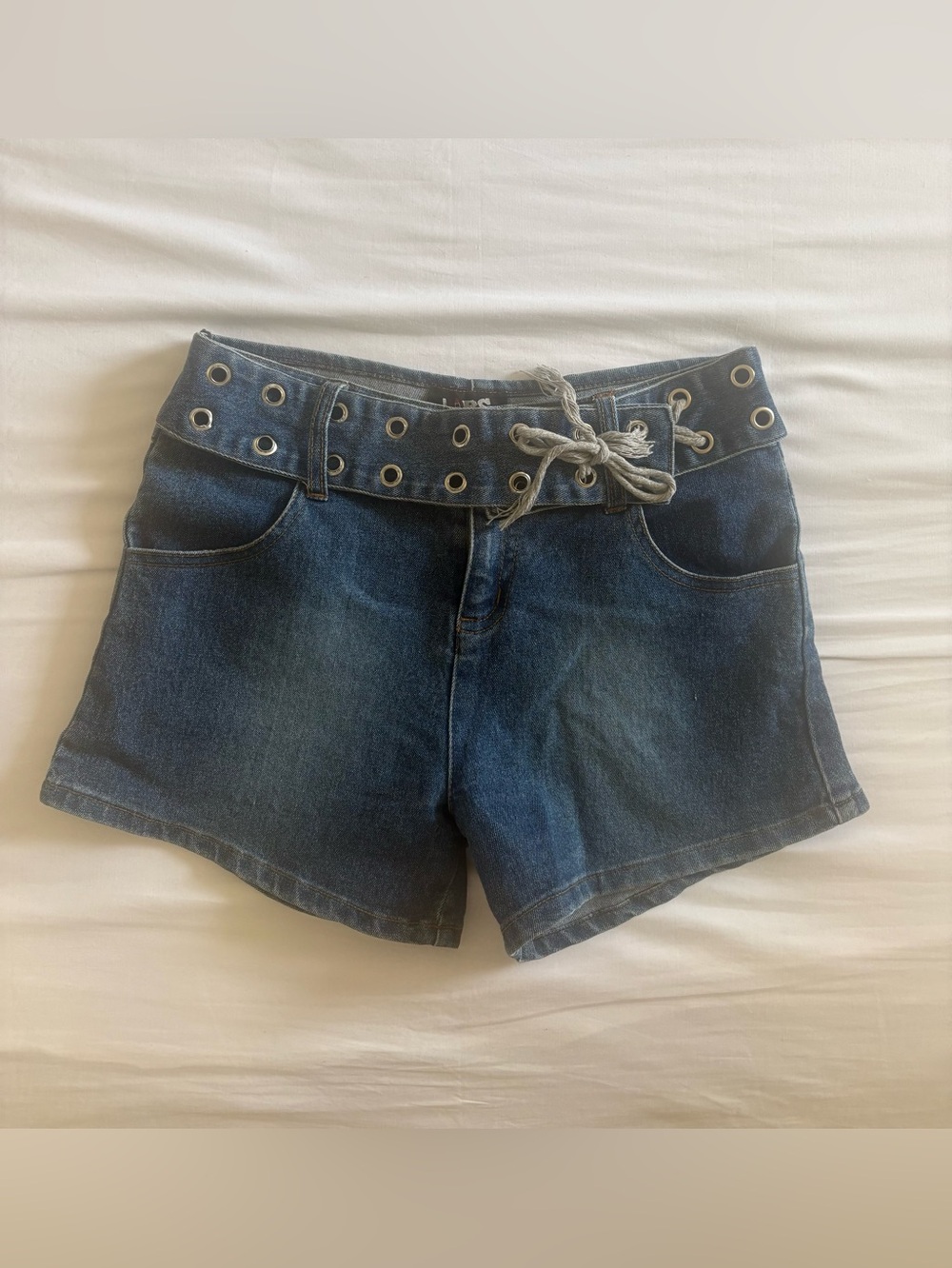 Casual Mid-Rise Dark Blue Denim Shorts with Lace-Up Waist